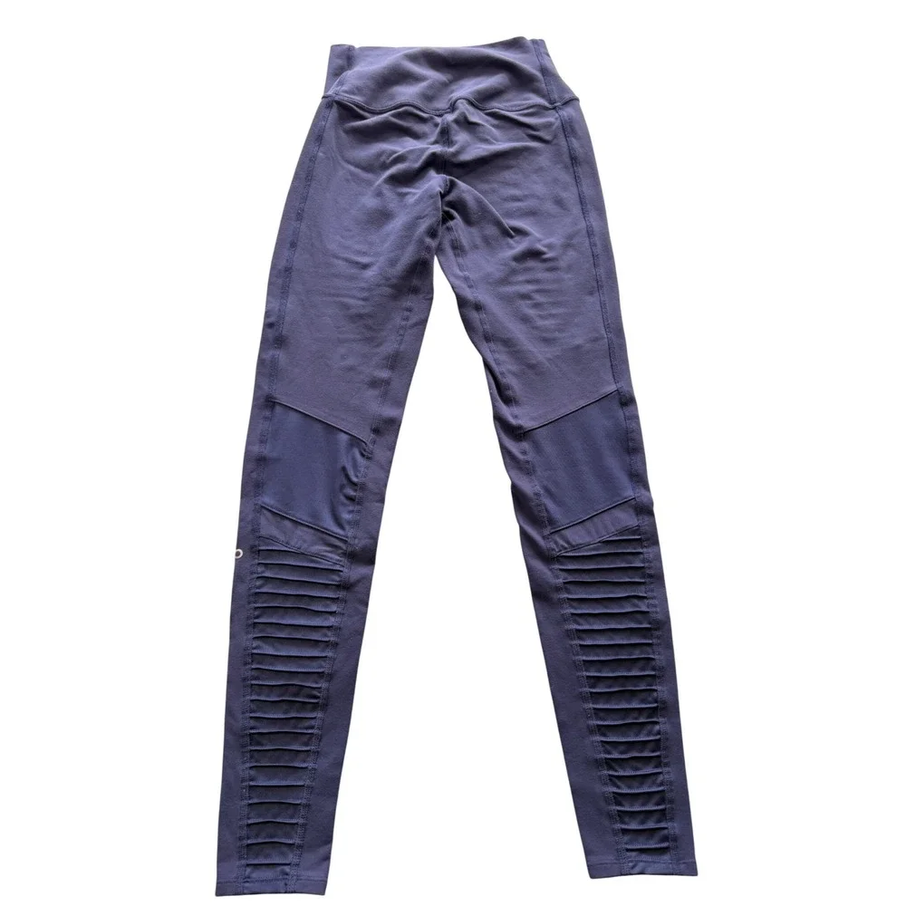 Alo Yoga Moto Leggings High Waisted Mesh Ribbed Purple Navy‎ Blue Yoga Pants- S